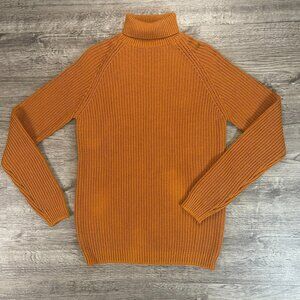NWT Zara Autumn Orange Mustard Rust Tight-Knit Pullover Turtleneck Sweater Sz Md